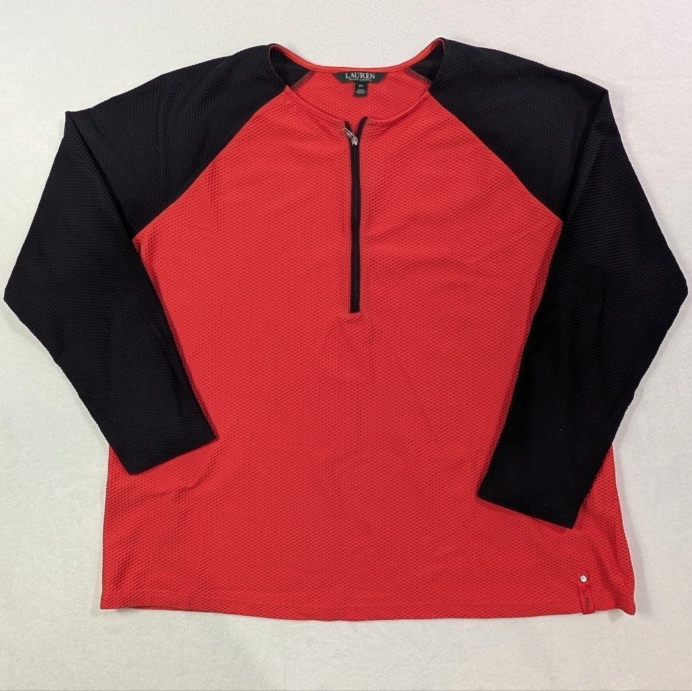 Lauren Ralph Lauren Red and Black Long Sleeve Zip-Front Top